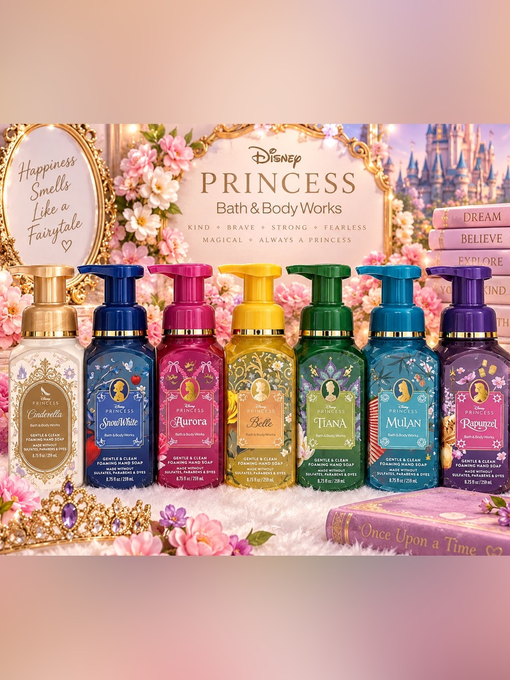 Bath & Body Works Disney Princess Foaming Hand Soap Complete 7-Piece Set
